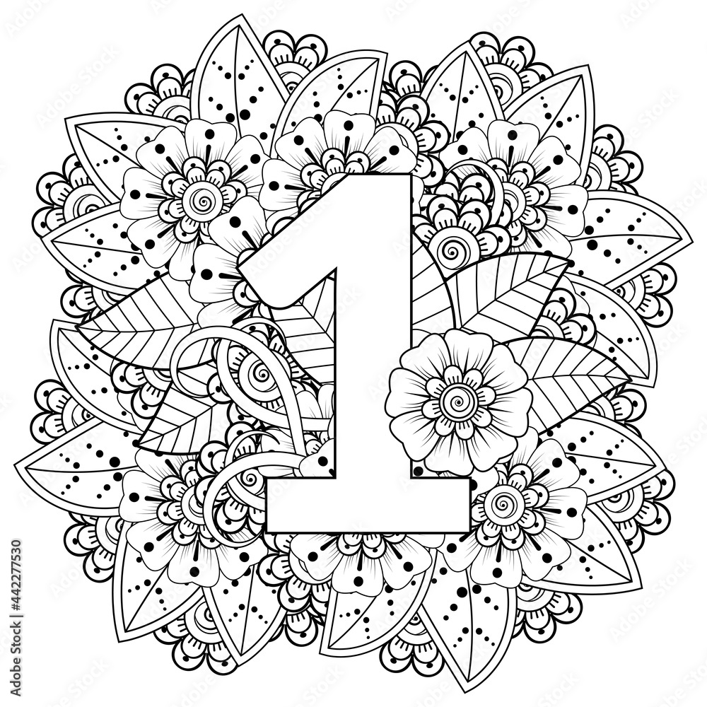 Mehndi flower for henna, mehndi, tattoo, decoration. decorative ornament in ethnic oriental style. doodle ornament. coloring book page.