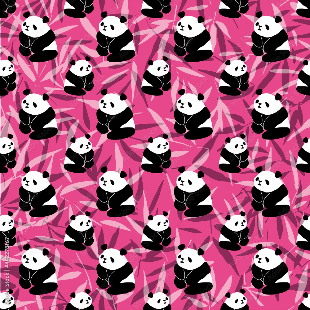 Fototapeta premium Panda Bamboo Seamless Pattern