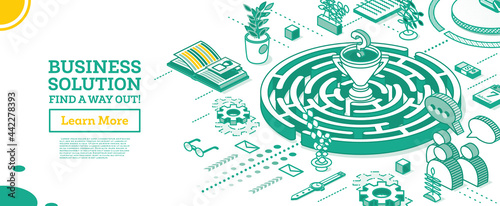 Isometric Maze. Outline Labyrinth. Business Solution.