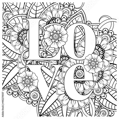 Mehndi flower for henna  mehndi  tattoo  decoration. decorative ornament in ethnic oriental style. doodle ornament. coloring book page.