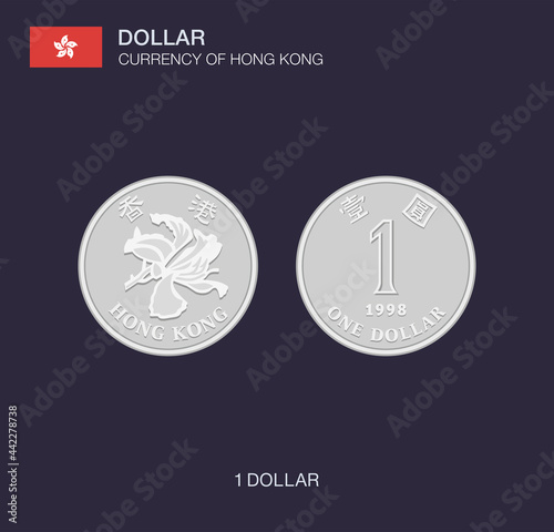 Currency of Hong Kong. One dollar coin. Flat vector illustration template. 