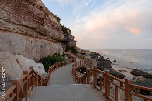 Aktau rock trail at sunrise time, Kazakhstan. photo