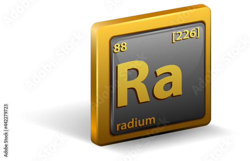 Radium chemical element. Chemical symbol with atomic number and atomic mass.