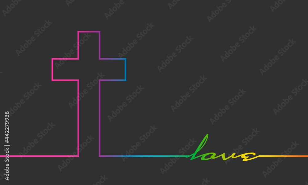 Obraz premium Cross and love word connected with line