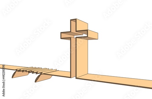 Cross and pray word connected with line