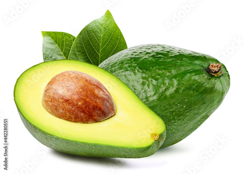 Slika na platnu Fresh organic avocado with leaves isolated clipping path