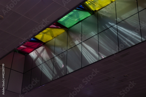 Pekanbaru, Indonesia - Jun 20, 2021 : a roof covered in colorful fabrics