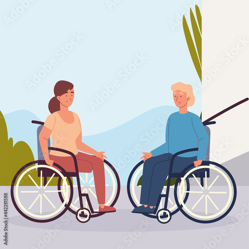 couple handicap on wheelchair
