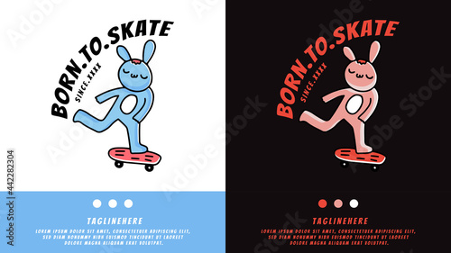 bunny playing skateboard in hype style. illustration for t shirt, poster, logo, sticker, or apparel merchandise.