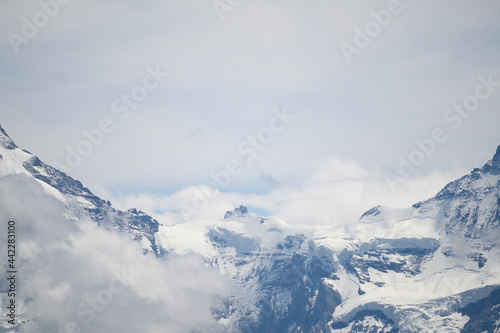 Jungfraujoch in early summer seen from afar