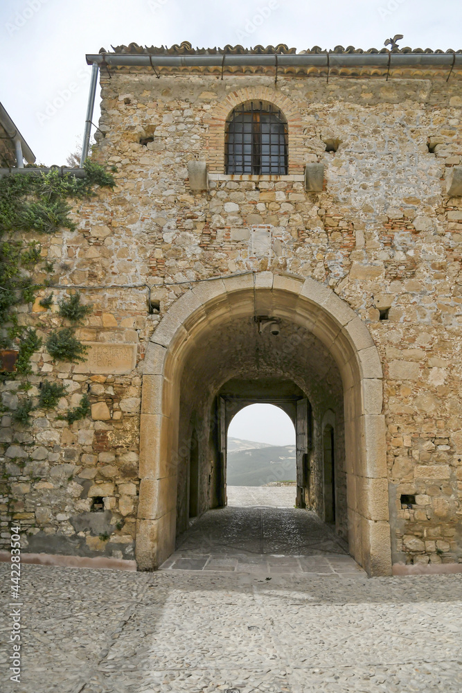 Bovino, Italy, June 23, 2021. An archway at the entrance to a medieval village in southern Italy.