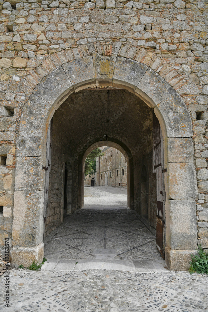 Bovino, Italy, June 23, 2021. An archway at the entrance to a medieval village in southern Italy.
