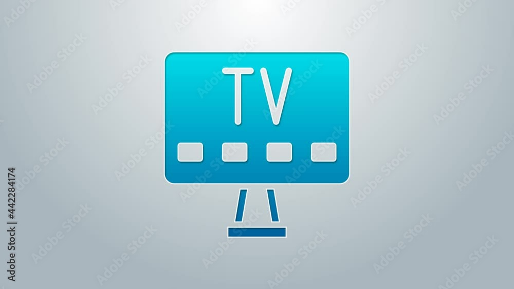 Blue line Smart Tv icon isolated on grey background. Television sign. 4K Video motion graphic animation Blue line Smart Tv icon isolated on grey background. Television sign. 4K Video motion graphic animation