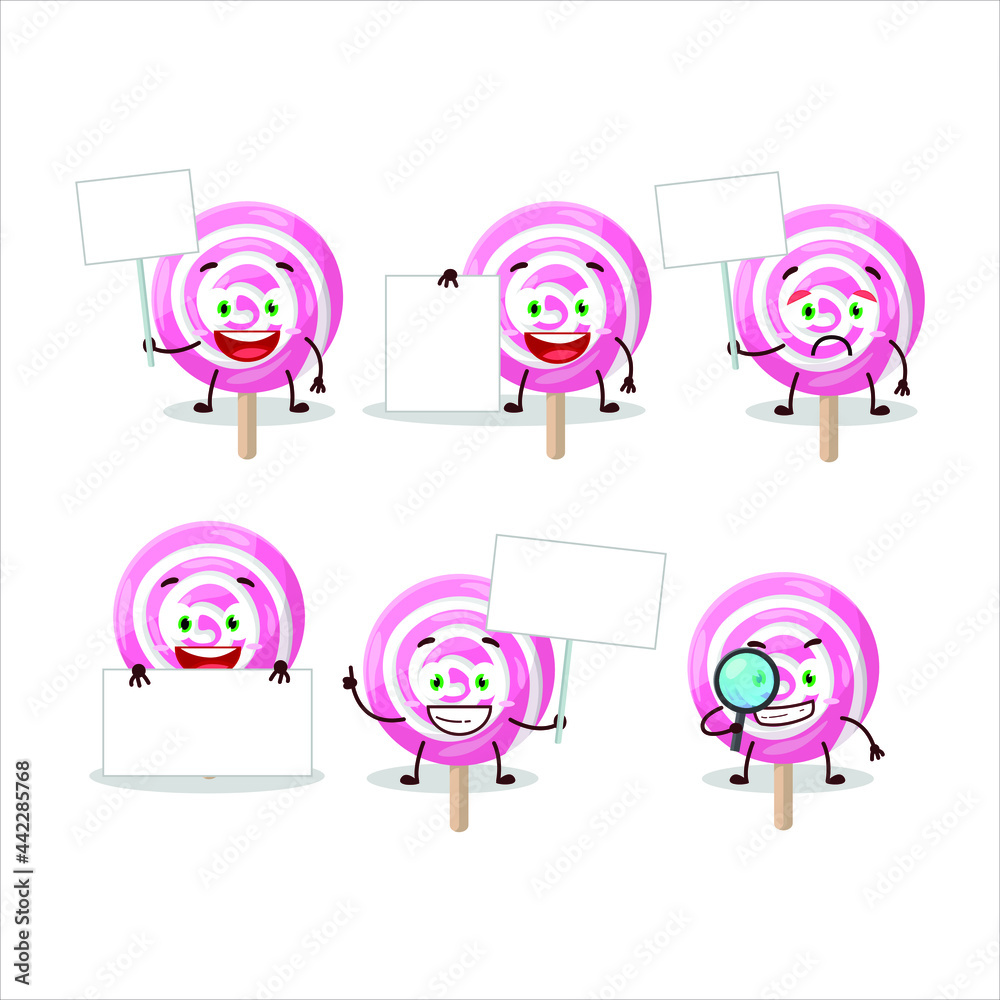 Lolipop spiral cartoon character bring information board. Vector illustration
