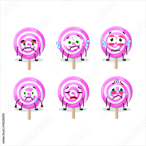Lolipop spiral cartoon character with sad expression. Vector illustration