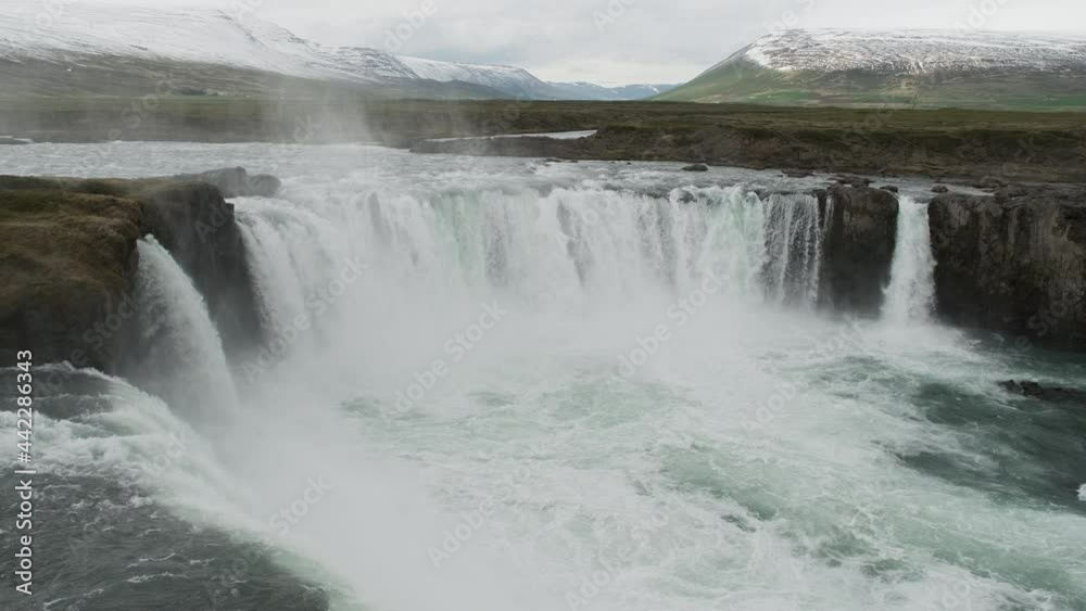 Slow pan of epic Goðafoss Waterfall Iceland Slow pan of epic Goðafoss Waterfall Iceland