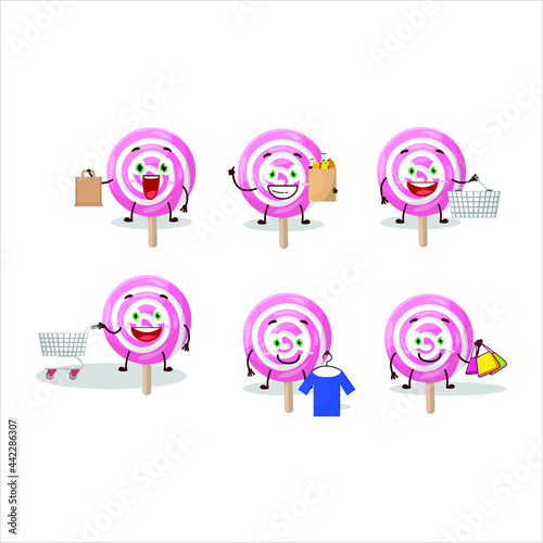 A Rich lolipop spiral mascot design style going shopping. Vector illustration