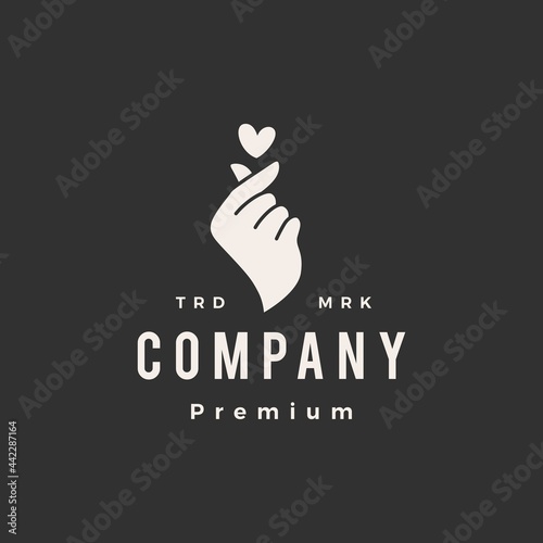 love finger heart korean gesture hipster vintage logo vector icon illustration