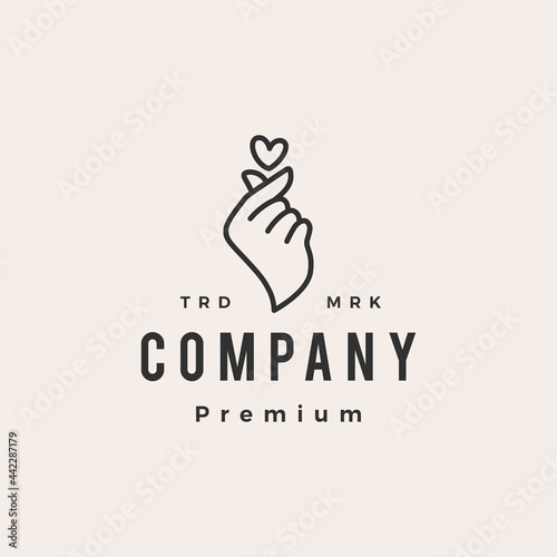love finger heart korean gesture hipster vintage logo vector icon illustration