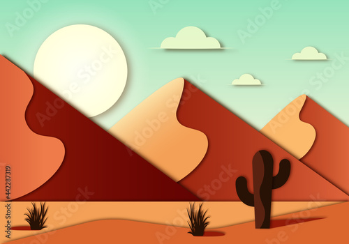 Paper-cut desert in daylight