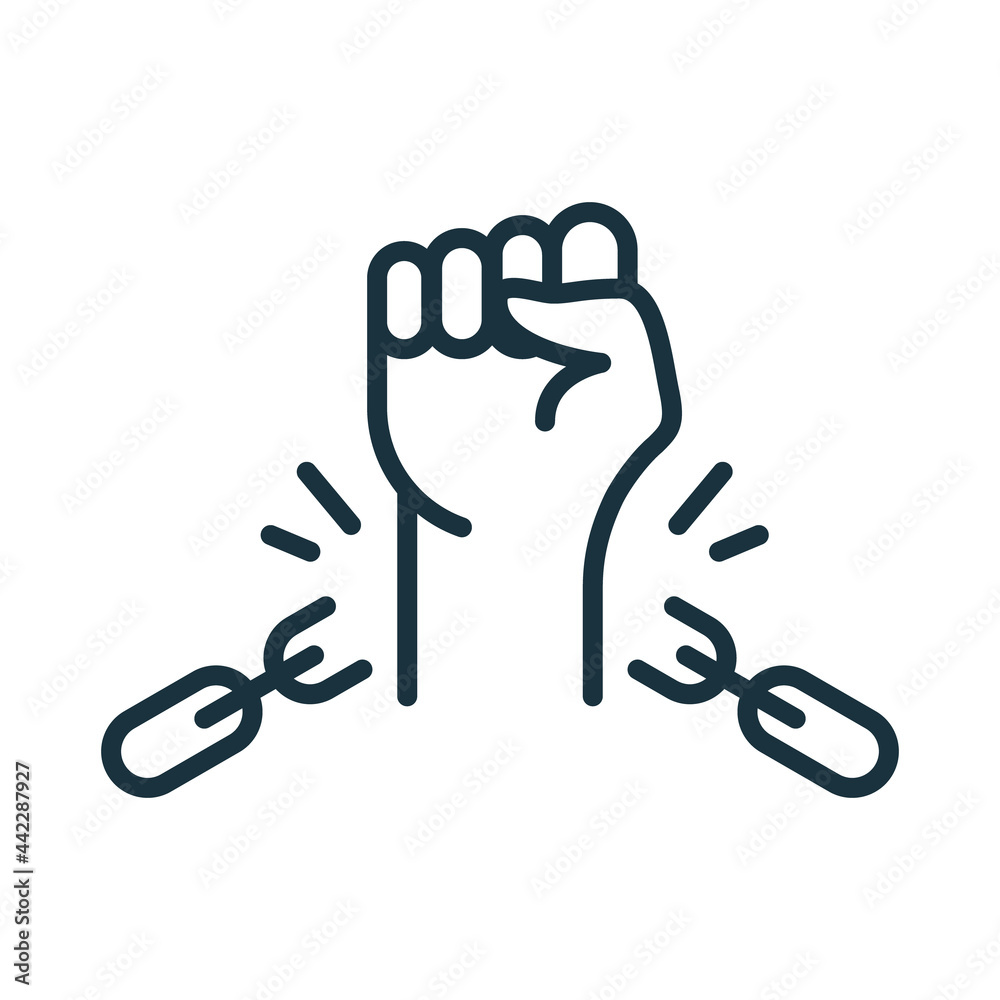 Freedom and Human Rights concept. Broken Shackles with Fist Raised Up  Linear Icon. Chain of slavery Damaged. National Freedom Day Juneteenth.  Editable stroke. Vector illustration vector de Stock | Adobe Stock