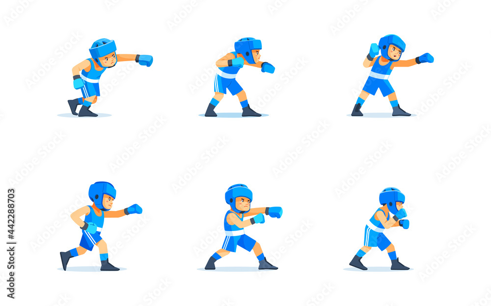 Cute boy Boxer character design in different poses. Cartoon vector illustration isolated on white background Cute boy Boxer character design in different poses. Cartoon vector illustration isolated on white background