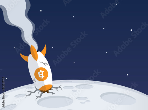 destroyed bitcoin rocket after hitting the moon