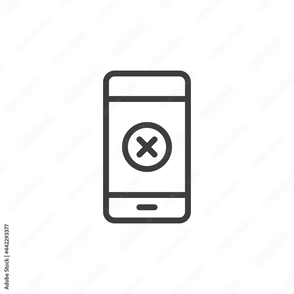 Smartphone with cross icon. Phone with error concept. Smartphone with cross icon. Phone with error concept.
