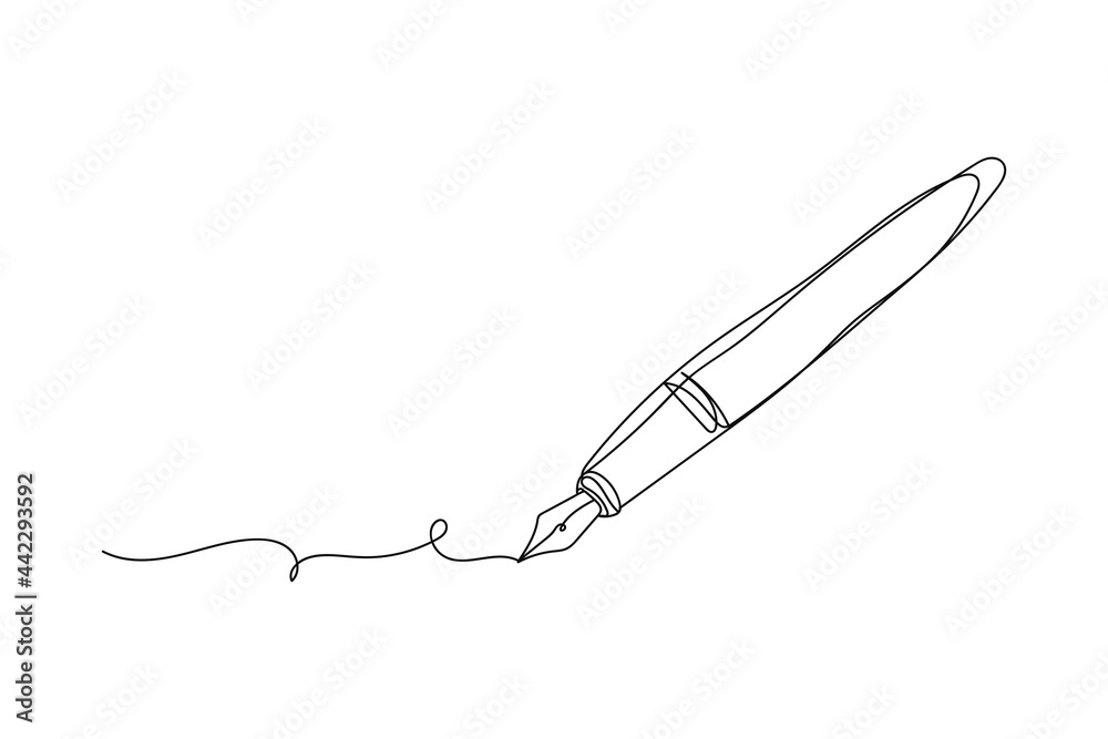 Continuous one line of fountain pen in silhouette on a white background. Linear stylized.Minimalist. - obrazy, fototapety, plakaty 