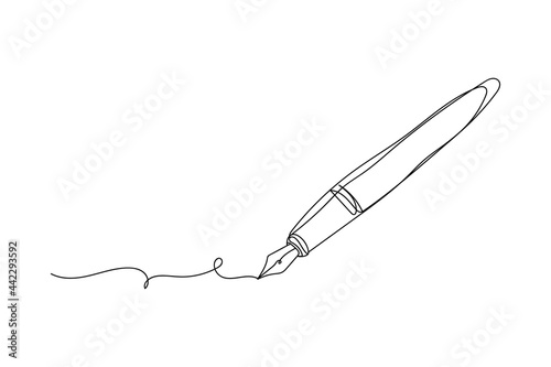 Leinwand Poster Continuous one line of fountain pen in silhouette on a white background