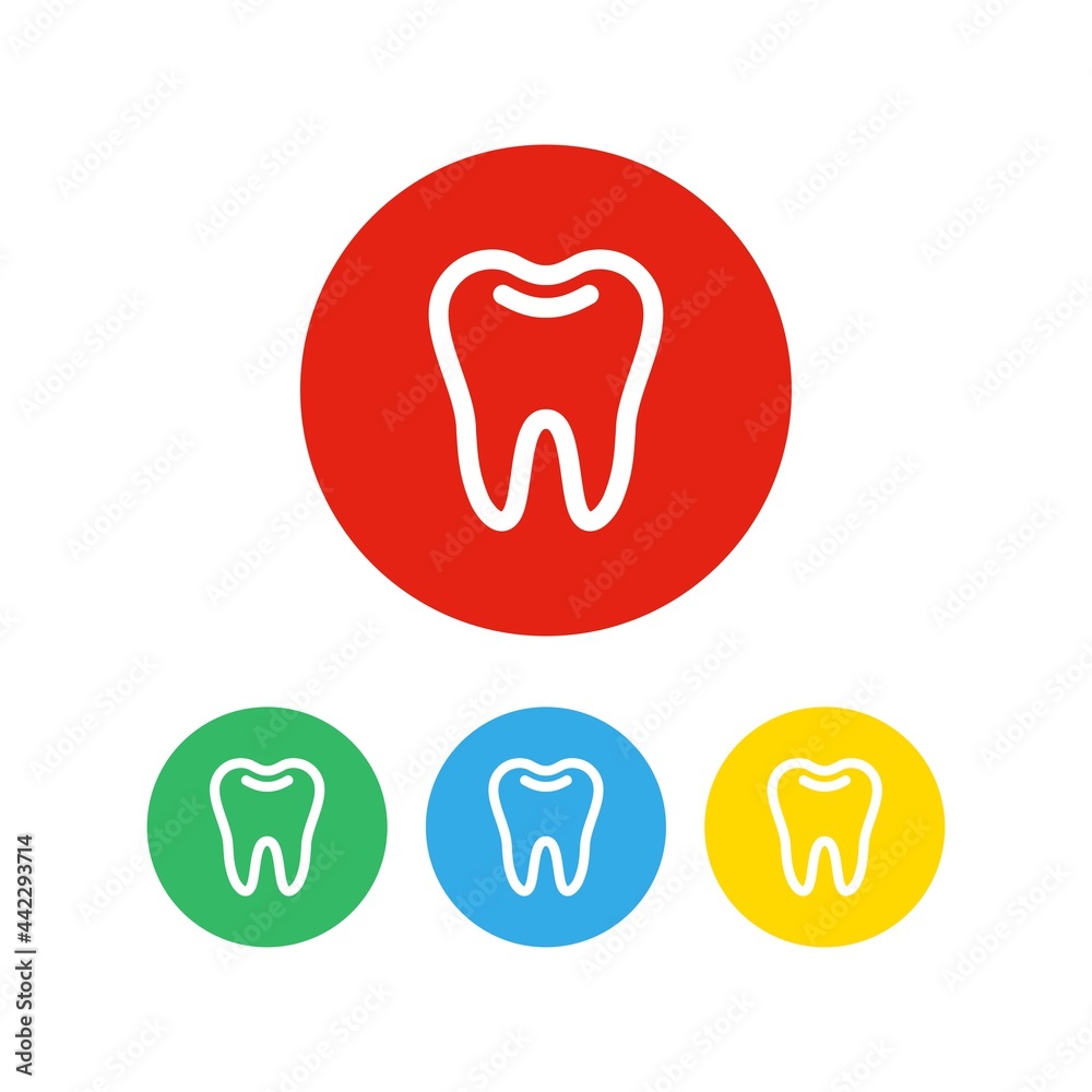 Set of 4 tooth icons with colorful circles and white background. Set of 4 tooth icons with colorful circles and white background.