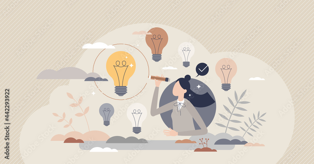 Picking ideas and best option selection as creative work tiny person concept. Choice after innovative brainstorming and solution finding in symbolic lightbulb group vector illustration. Final decision Picking ideas and best option selection as creative work tiny person concept. Choice after innovative brainstorming and solution finding in symbolic lightbulb group vector illustration. Final decision