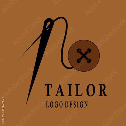 Buttonhole and Black Needle with Black Line Thread. Usable for Garment and Handmade Logos. Flat Vector Logo Design Template Element.