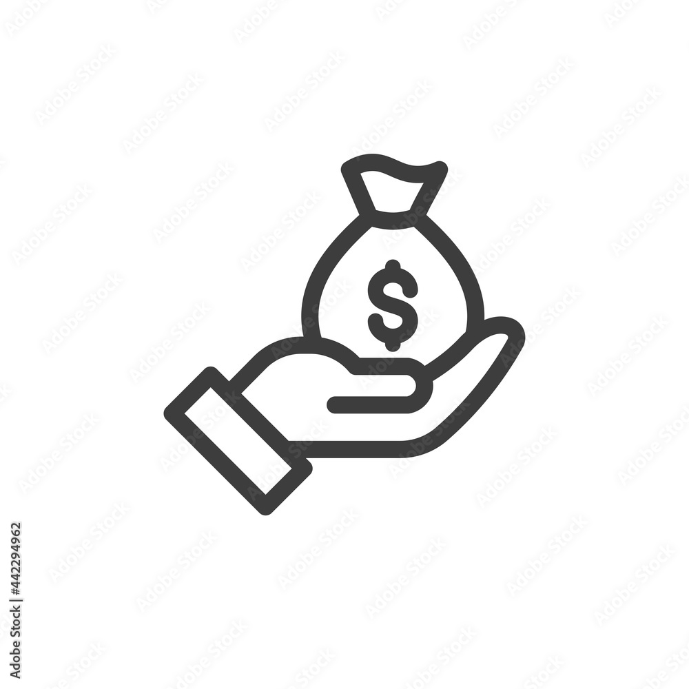 Hand with sack of money icon Hand with sack of money icon