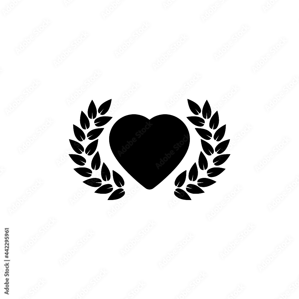 Fototapeta premium Laurel wreath icon with the heart isolated on white background