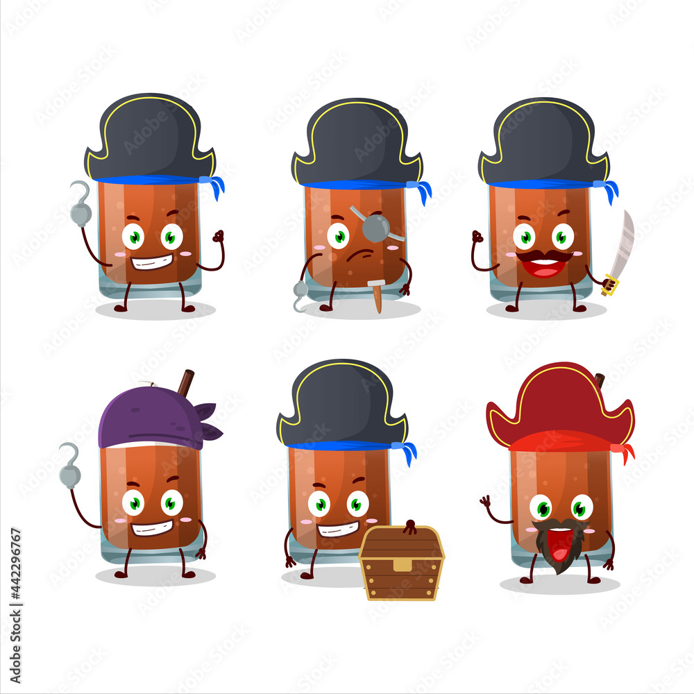 Cartoon character of root beer with ice cream with various pirates emoticons Cartoon character of root beer with ice cream with various pirates emoticons