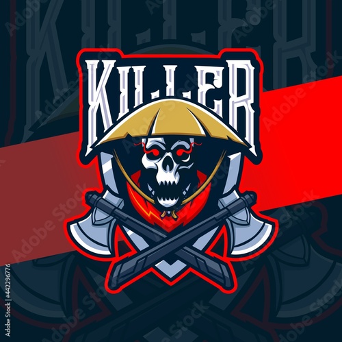 killer skull head reaper mascot esport logo for gaming and art tattoo
