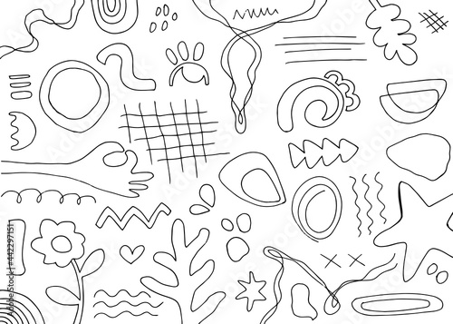 Big set of hand drawn various shapes and doodle objects. Abstract contemporary modern trendy vector illustration. All elements are isolated