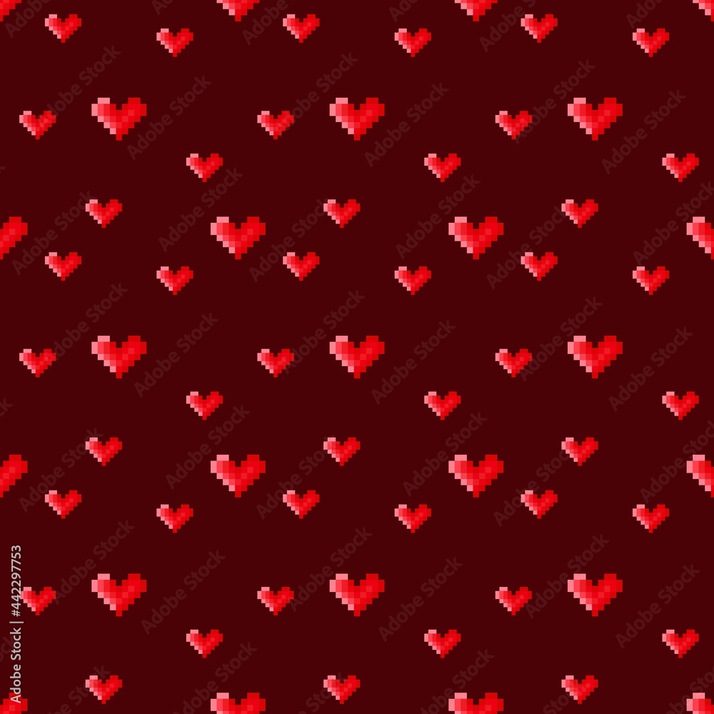 Heart pattern pixel art. Seamless pattern. Pixel art heart pattern. Valentine's Day. Heart pattern pixel art. Seamless pattern. Pixel art heart pattern. Valentine's Day.