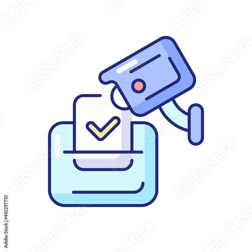 Video election observation RGB color icon. Isolated vector illustration. Monitoring polling stations. Electoral fraud prevention. Democracy promotion. Voting process simple filled line drawing