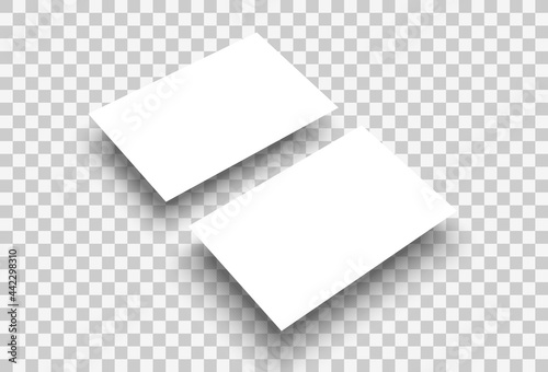 Mockup realistic business card hanging in the air with sharp corners, isolated on transparent background. Vector illustration EPS 10