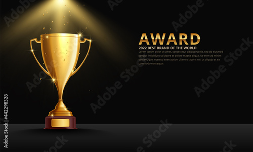 Golden metallic trophy cup first place winner award