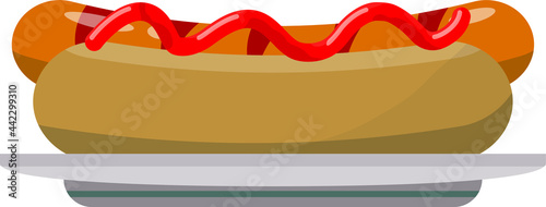 Hot Dog on a plate. Fast food. Flat design.