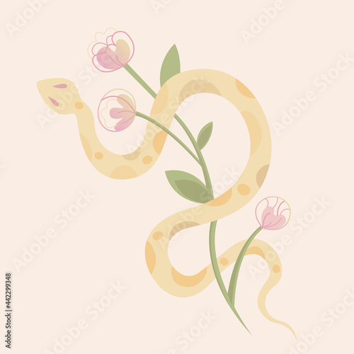 Image of a light yellow spotted snake with flowers. Logo 