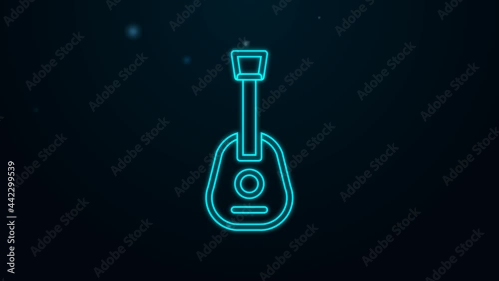 Glowing neon line Guitar icon isolated on black background. Acoustic guitar. String musical instrument. 4K Video motion graphic animation Glowing neon line Guitar icon isolated on black background. Acoustic guitar. String musical instrument. 4K Video motion graphic animation