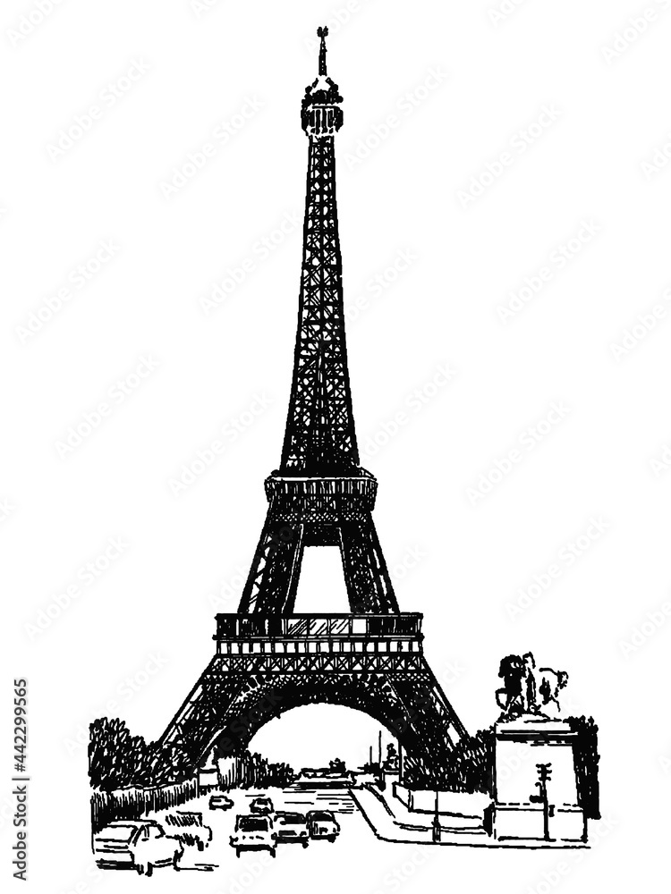 Fototapeta premium Vector famous monuments of architecture from around the world. France black and white