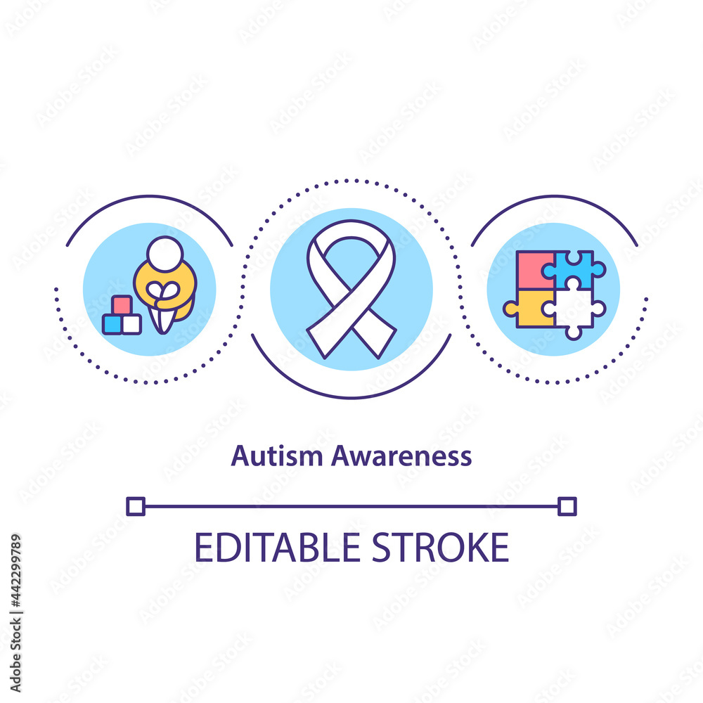 Autism awareness concept icon. Helping people with special disabilities. Mental disorder abstract idea thin line illustration. Vector isolated outline color drawing. Editable stroke