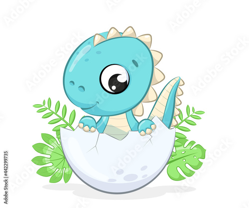 Cute baby dinosaur illustration. Vector illustration for baby shower, greeting card, party invitation, fashion clothes t-shirt print.