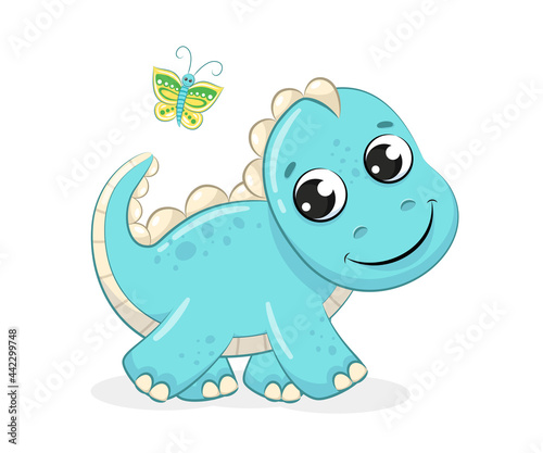 Fototapeta Naklejka Na Ścianę i Meble -  Cute baby dinosaur illustration. Vector illustration for baby shower, greeting card, party invitation, fashion clothes t-shirt print.