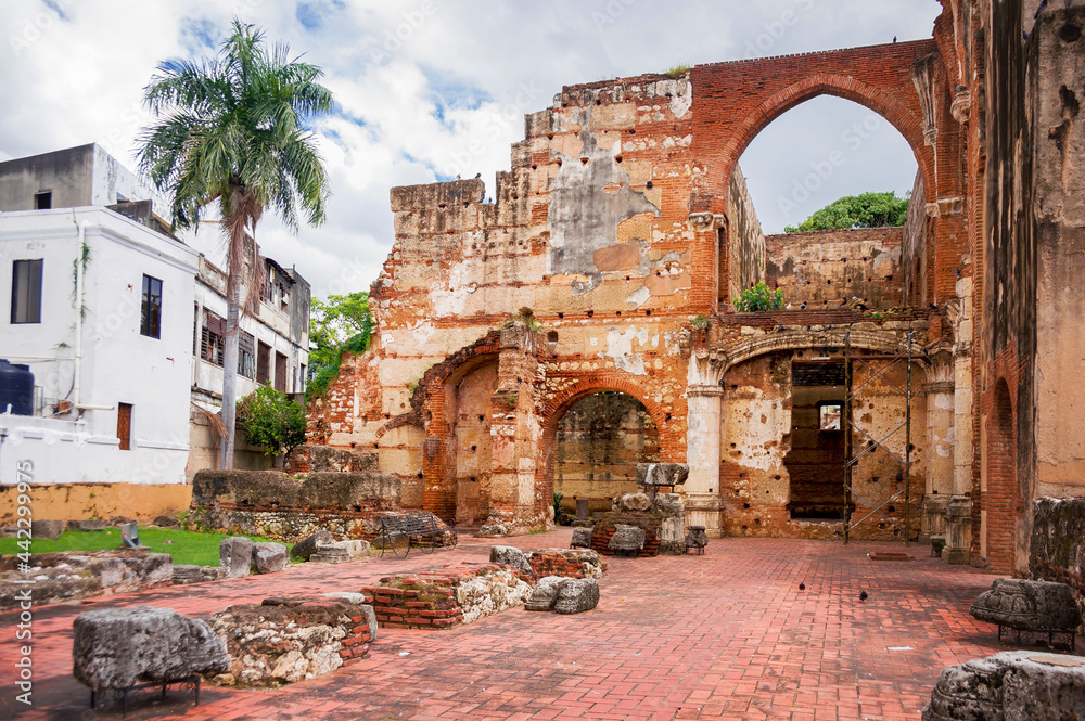 ruins of the cathedral San Francisco Church and Monastery of the Caribbean tourist mecca Santo Domingo